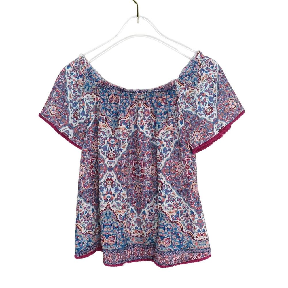 Heartloom Anthropologie Pink & Blue Paisley Off-Shoulder Top XS Boho - Picture 4 of 9